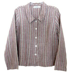 Willow Striped Linen Shirt Jacket Small Long Sleeves Lagenlook Art to Wear